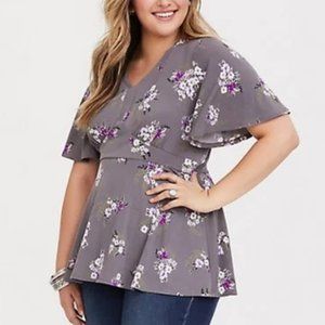 Torrid Gray Purple White Floral Blouse Top Sz 0